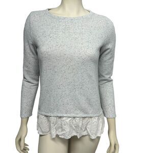 Light Gray Long Sleeve Ribbed Crewneck Top Cute Winter Shirt Preppy Fall Blouse